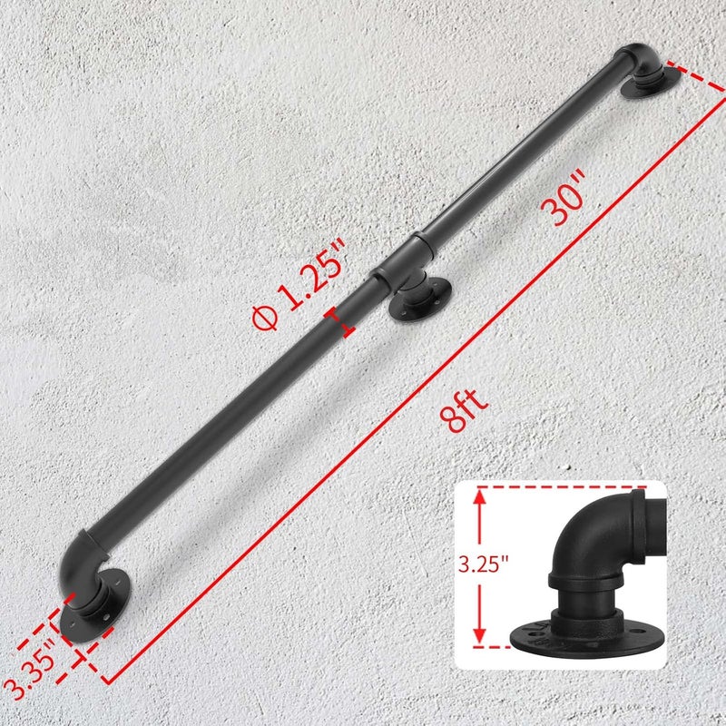 PNBO Wall Handrail 8FT, Industrial Staircase Railing 1.25 Inch Tube Diameter, Galvanized Pipe Handrail for Wall Mounted Stairway - Image 2